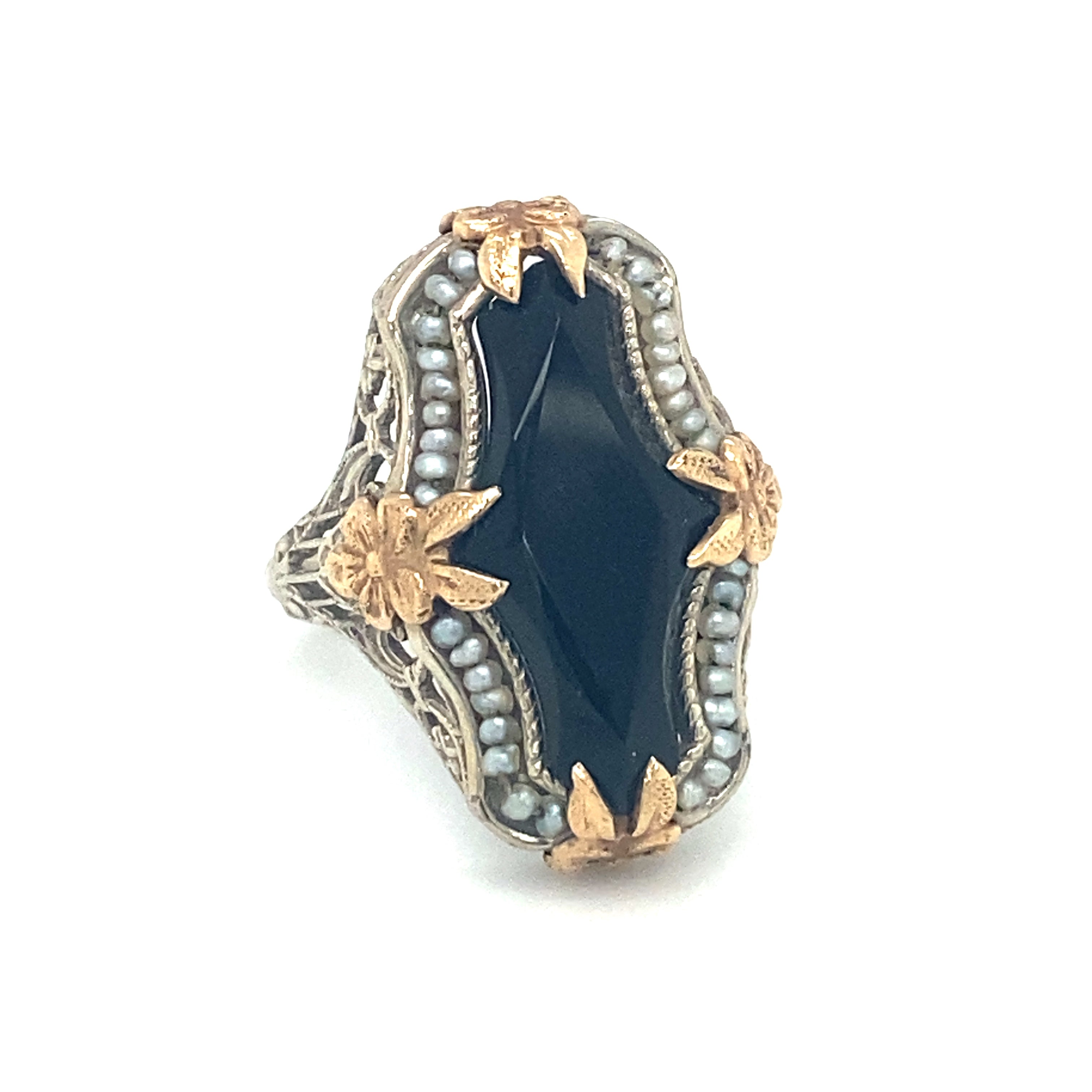 Onyx and pearl on sale ring