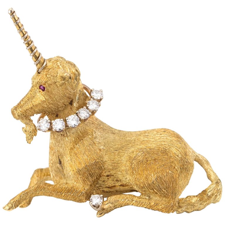 1970s Tiffany & Co 18K Yellow Gold, Diamond & Ruby Unicorn Pin – The Verma  Group