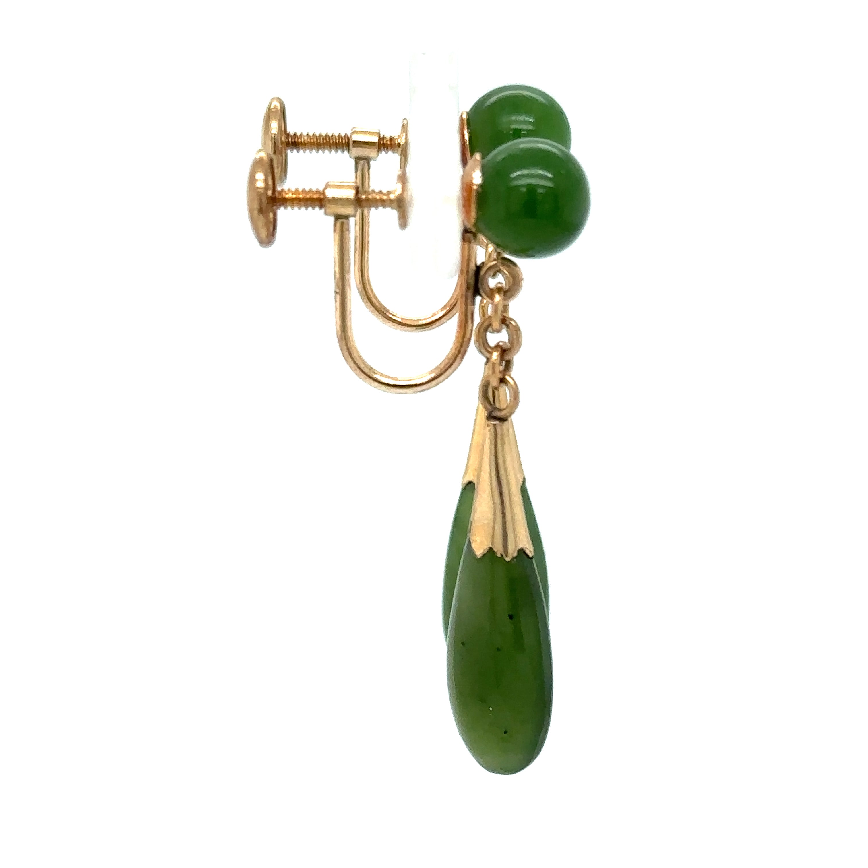 Vintage 14k Yellow Gold orders Spinach Moss Green Jade Screw Back Earrings & Pendant