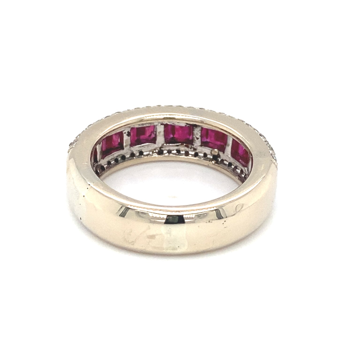 Circa 2000s Ruby and Diamond Band Ring in 18K White Gold