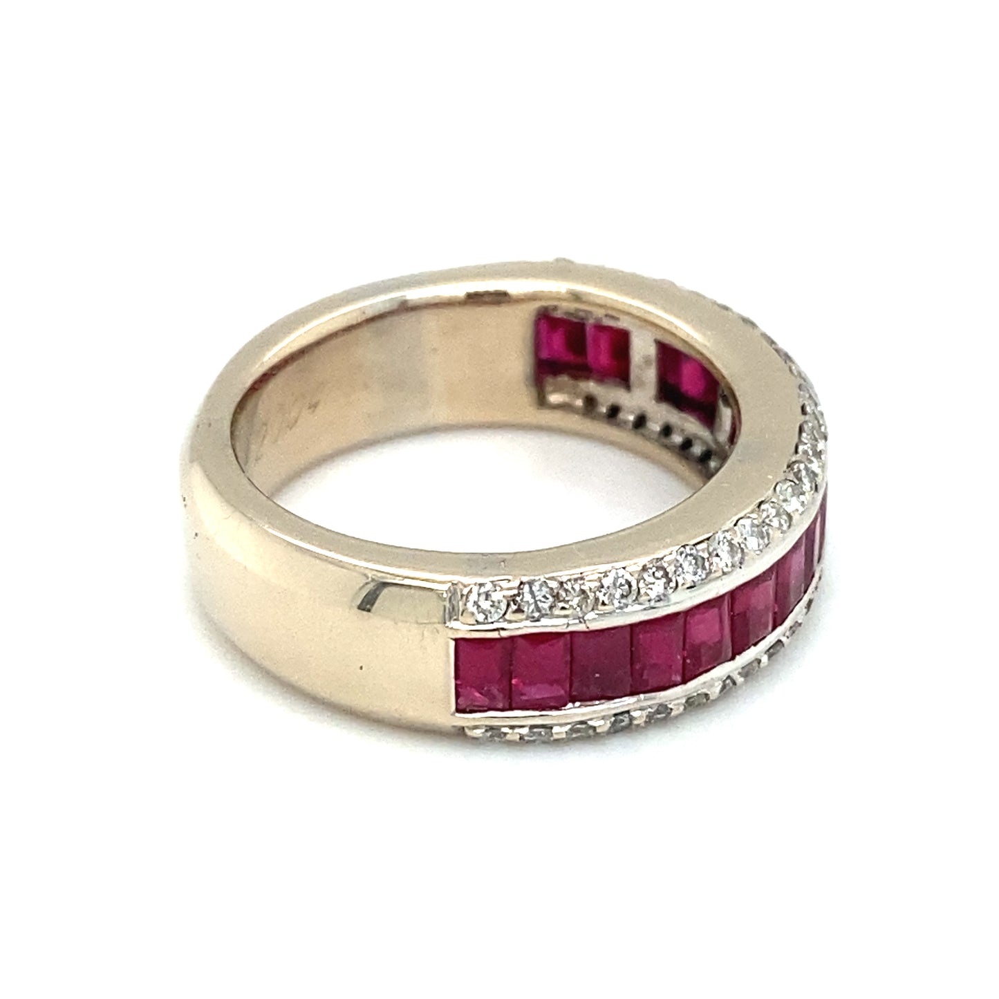 Circa 2000s Ruby and Diamond Band Ring in 18K White Gold