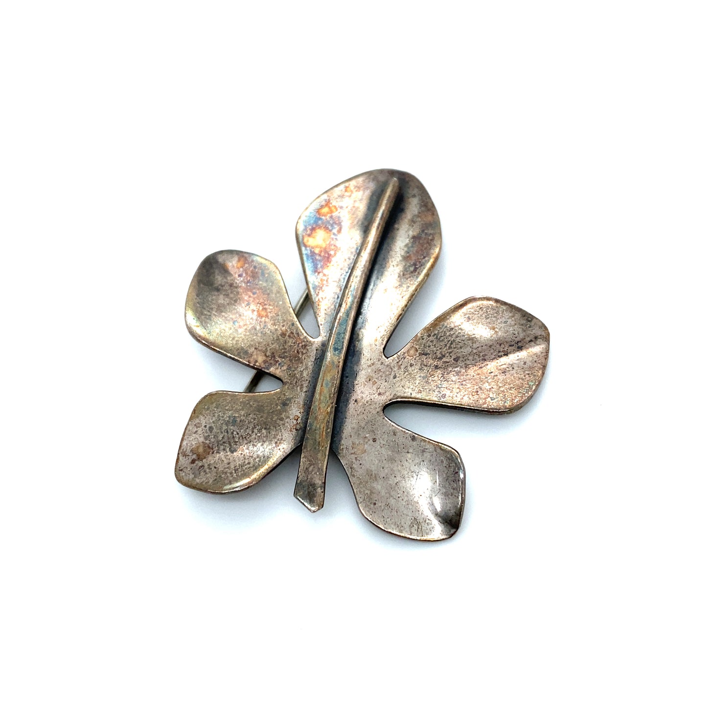 Circa 1980s Leaf Brooch in Sterling Silver