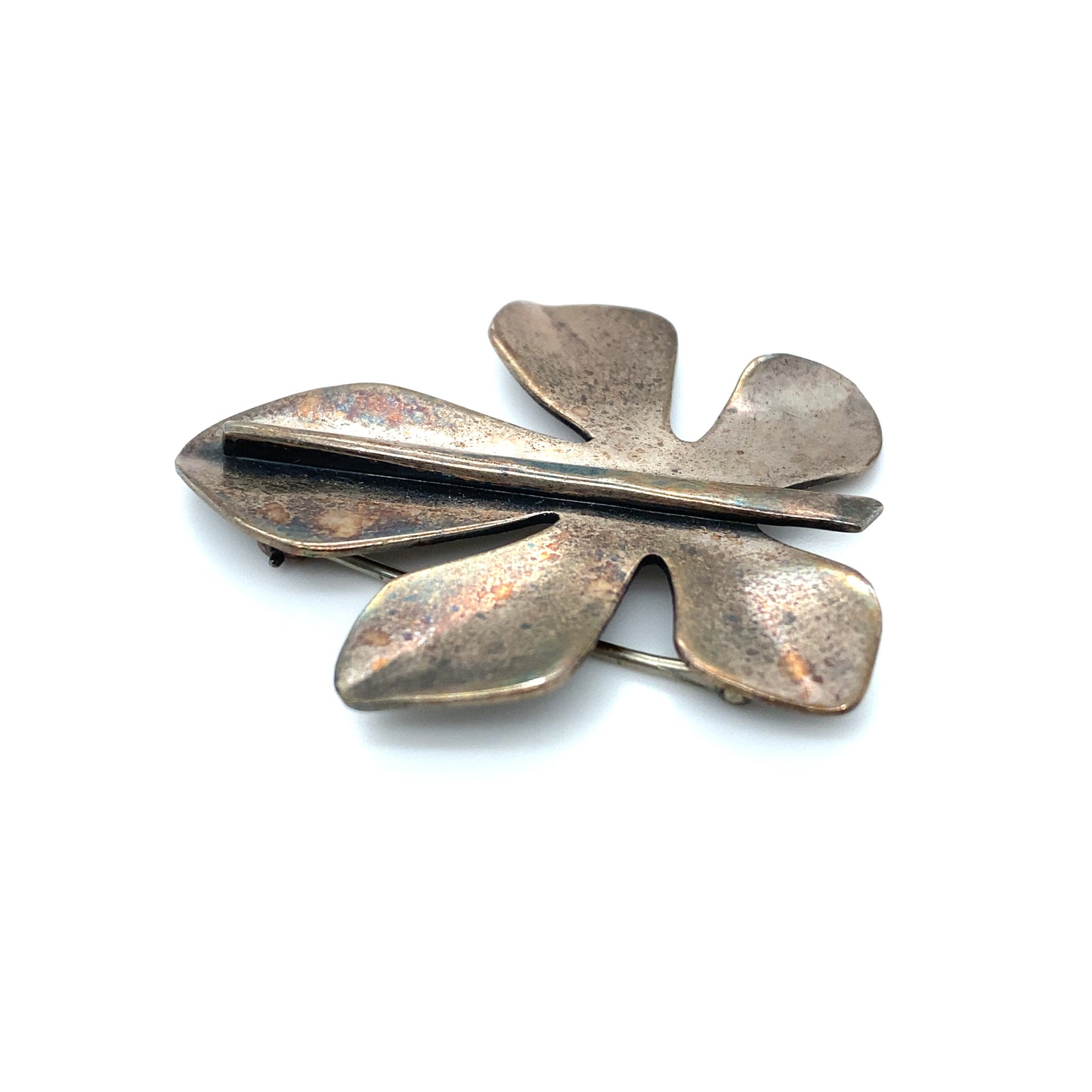 Circa 1980s Leaf Brooch in Sterling Silver