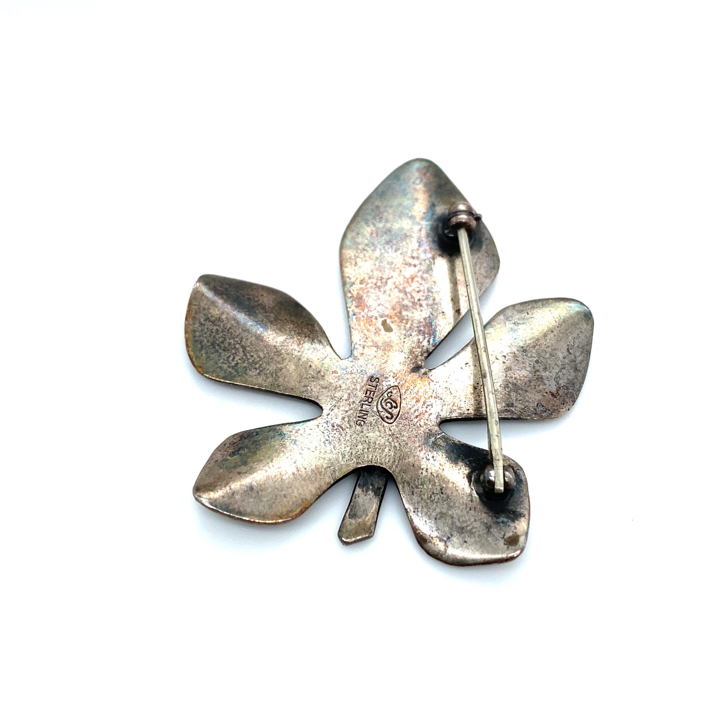 Circa 1980s Leaf Brooch in Sterling Silver