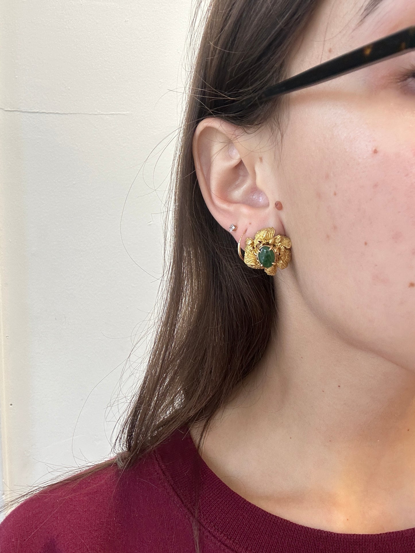 Vintage Marcus & Co. 18K Yellow Gold and Jade Earrings