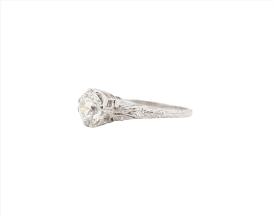 Circa 1920s GIA 1.12ct Old European Brilliant Diamond Engagement Ring