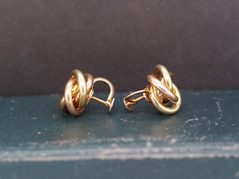 Circa 1950s Tiffany & Co 14K Yellow and Rose Gold Knot Earrings