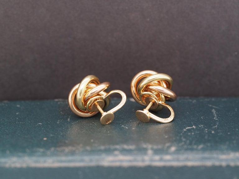 Circa 1950s Tiffany & Co 14K Yellow and Rose Gold Knot Earrings