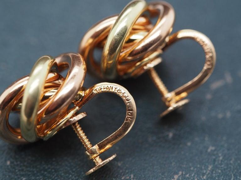 Circa 1950s Tiffany & Co 14K Yellow and Rose Gold Knot Earrings