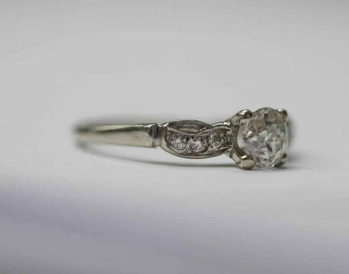 Antique Engagement Ring w/ Old Miner .70ct Diamond in 14K White Gold VEG #77A