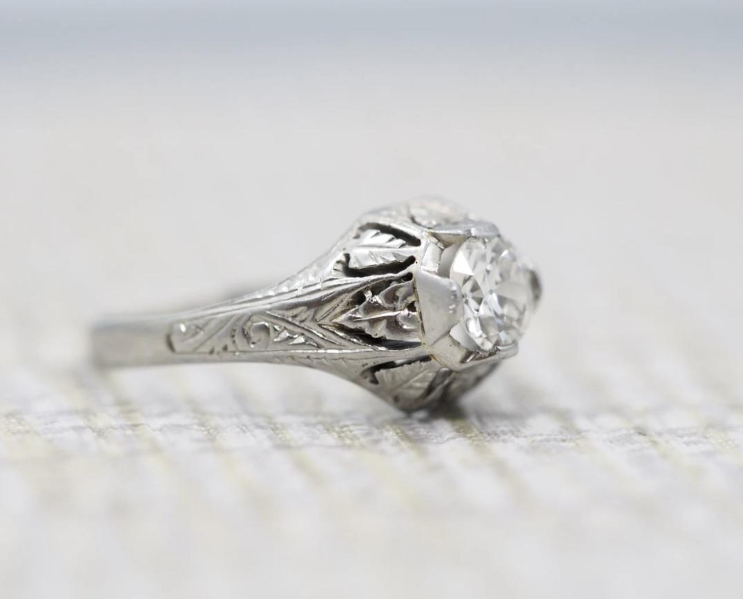 Antique Old European Brilliant Diamond White Gold Edwardian Engagement Ring