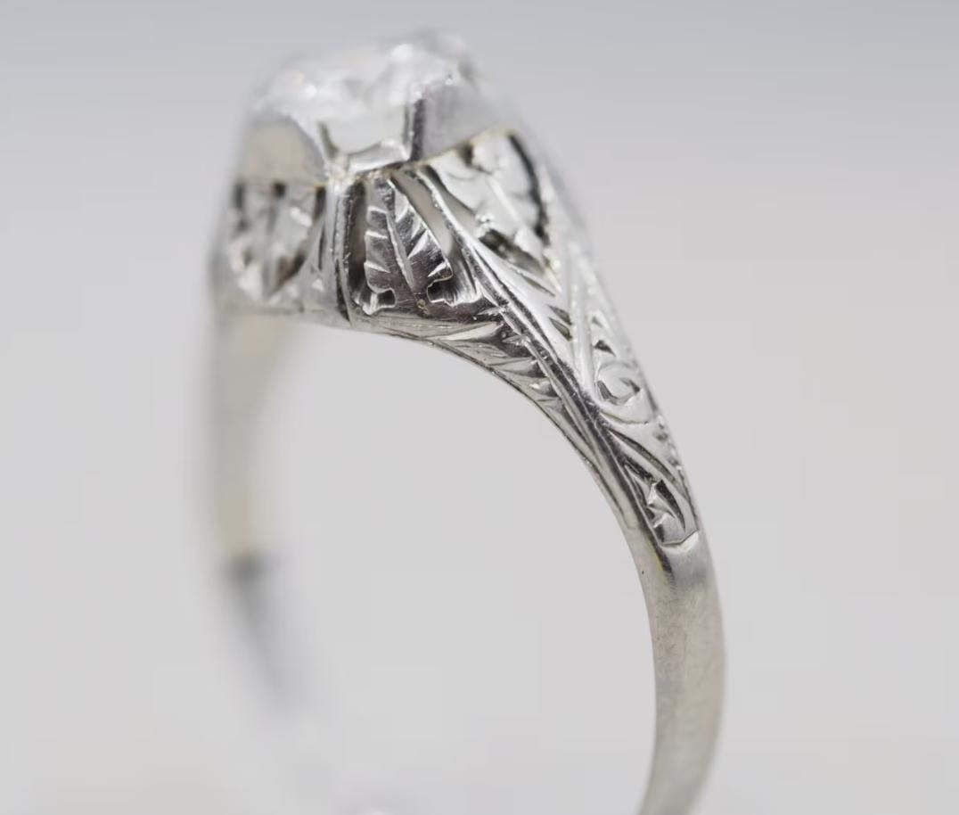 Antique Old European Brilliant Diamond White Gold Edwardian Engagement Ring