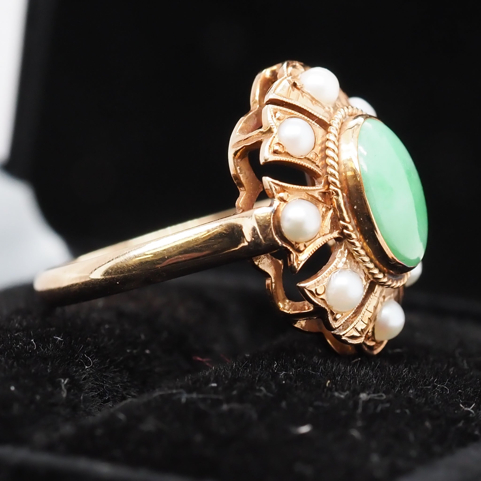 High quality Bridge Cultured Pearl Jade ss Gold Plated Mop Ring