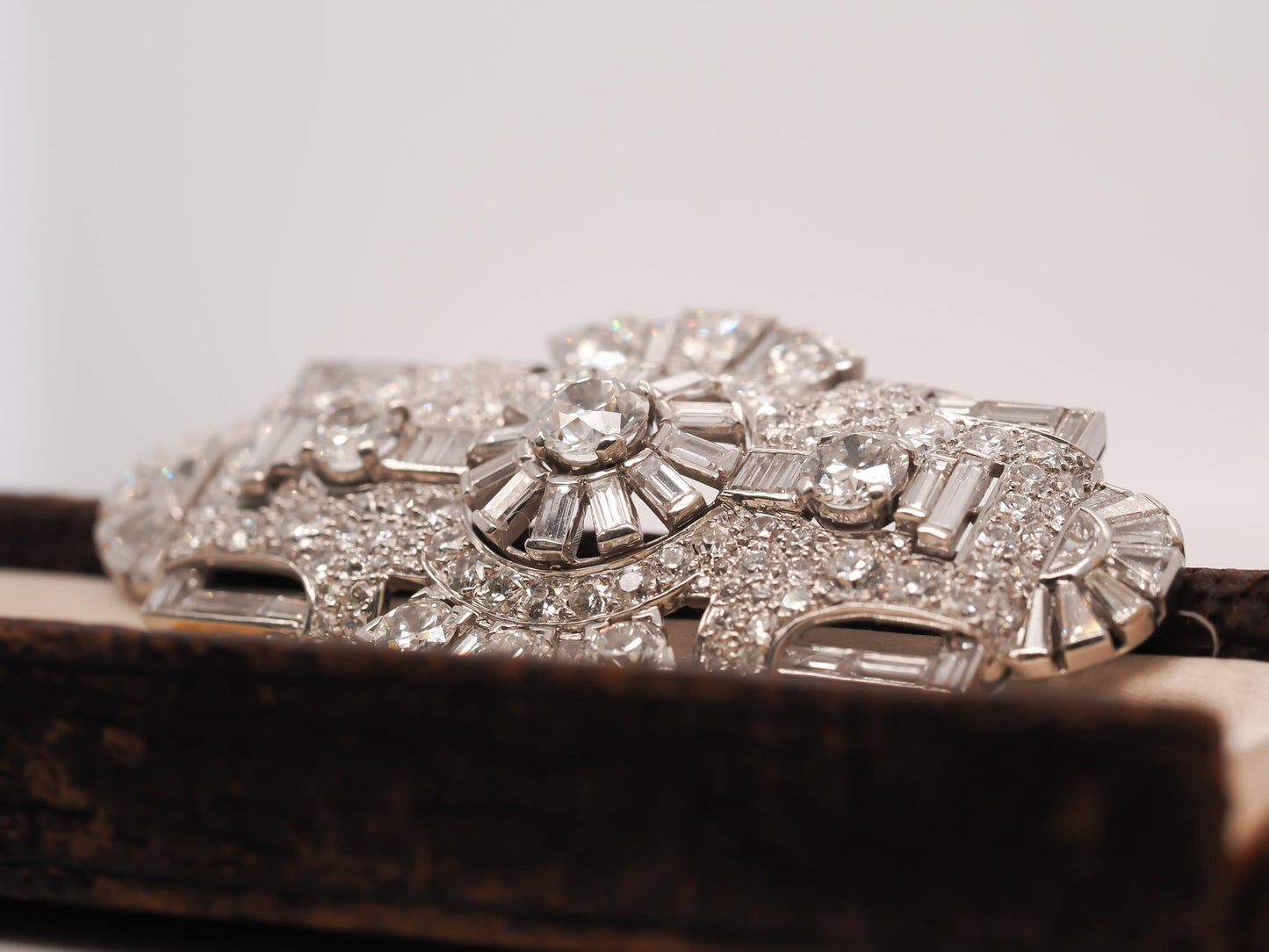 Circa 1930s Platinum Art Deco Ornate Diamond Brooch