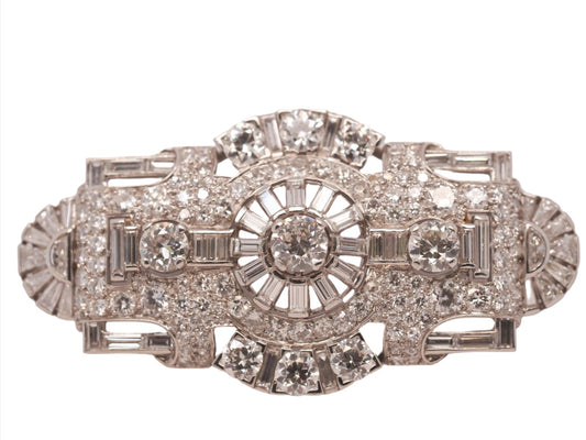 Circa 1930s Platinum Art Deco Ornate Diamond Brooch