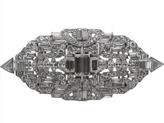 Circa 1920s Platinum and Diamond Art Deco Double Clip Pin Brooch Convertible