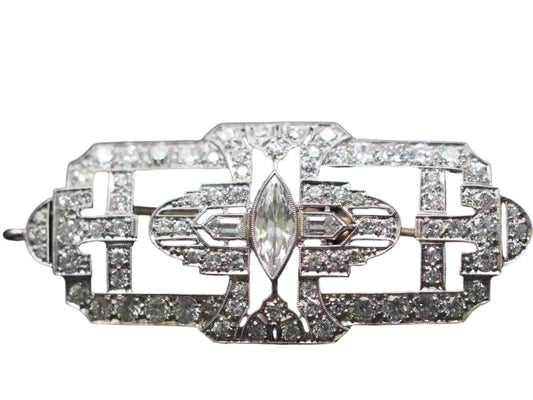 Circa 1920s Platinum Art Deco Pendant and Brooch with Antique Marquise