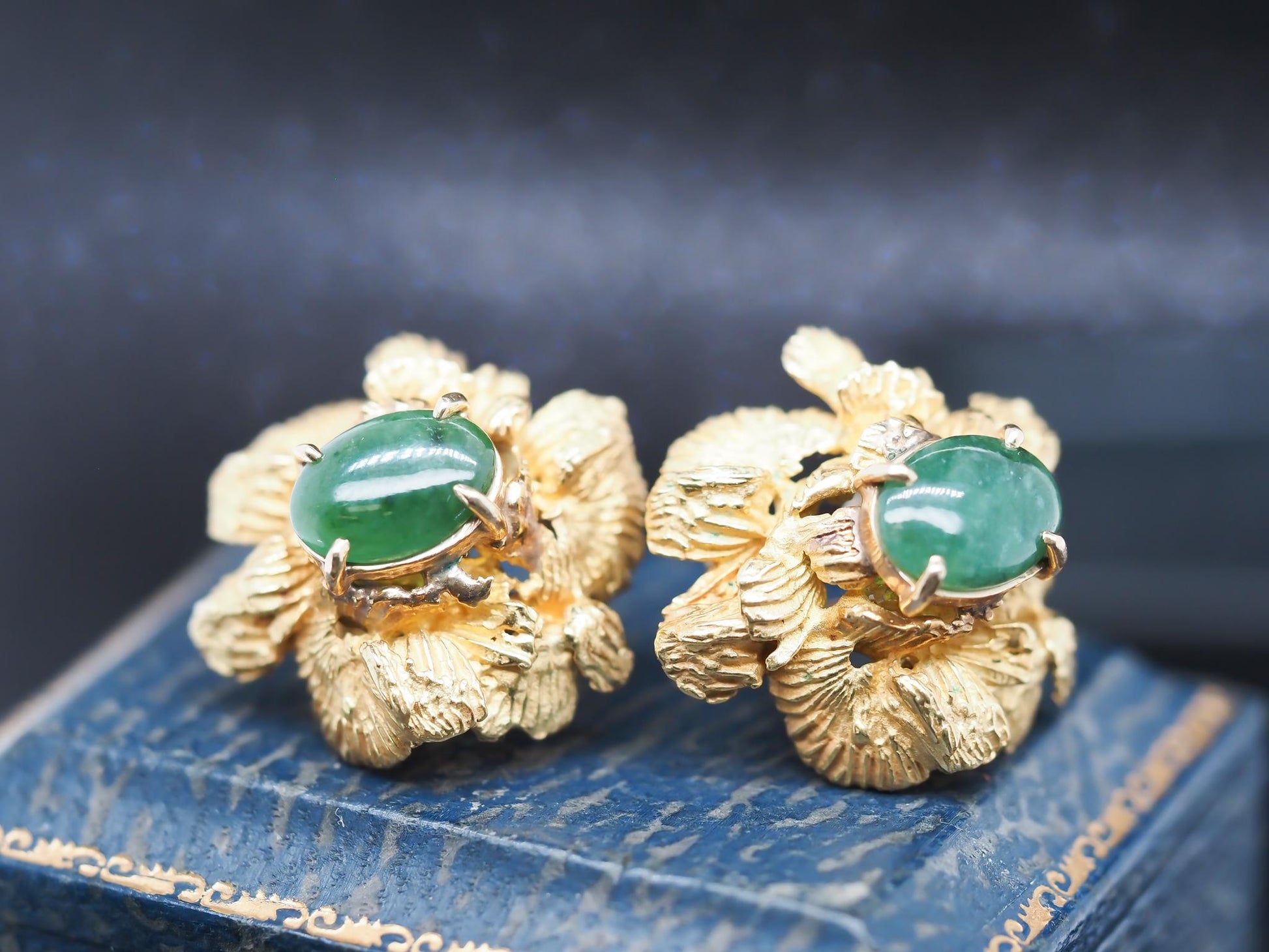 Vintage Marcus & Co. 18K Yellow Gold and Jade Earrings