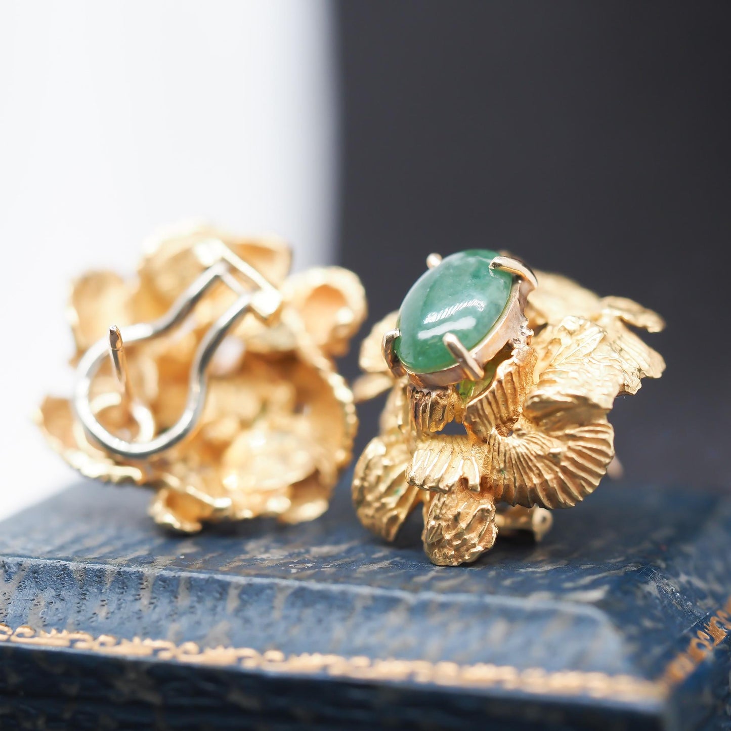 Vintage Marcus & Co. 18K Yellow Gold and Jade Earrings