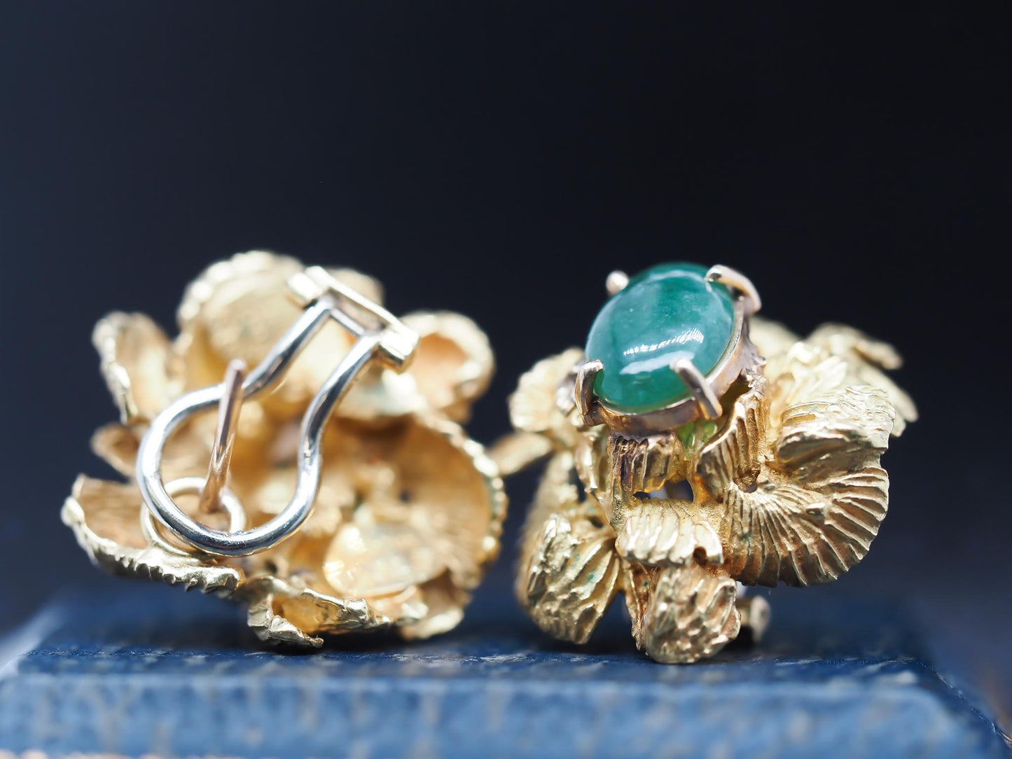 Vintage Marcus & Co. 18K Yellow Gold and Jade Earrings