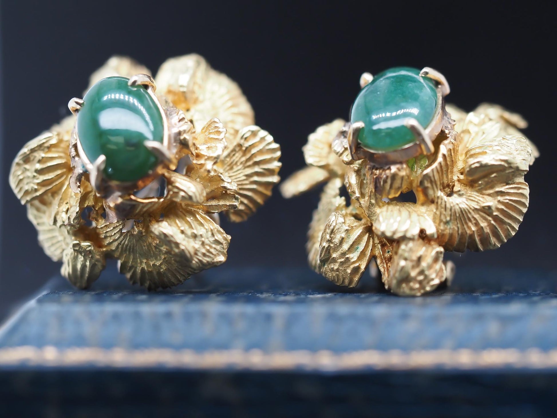 Vintage Marcus & Co. 18K Yellow Gold and Jade Earrings