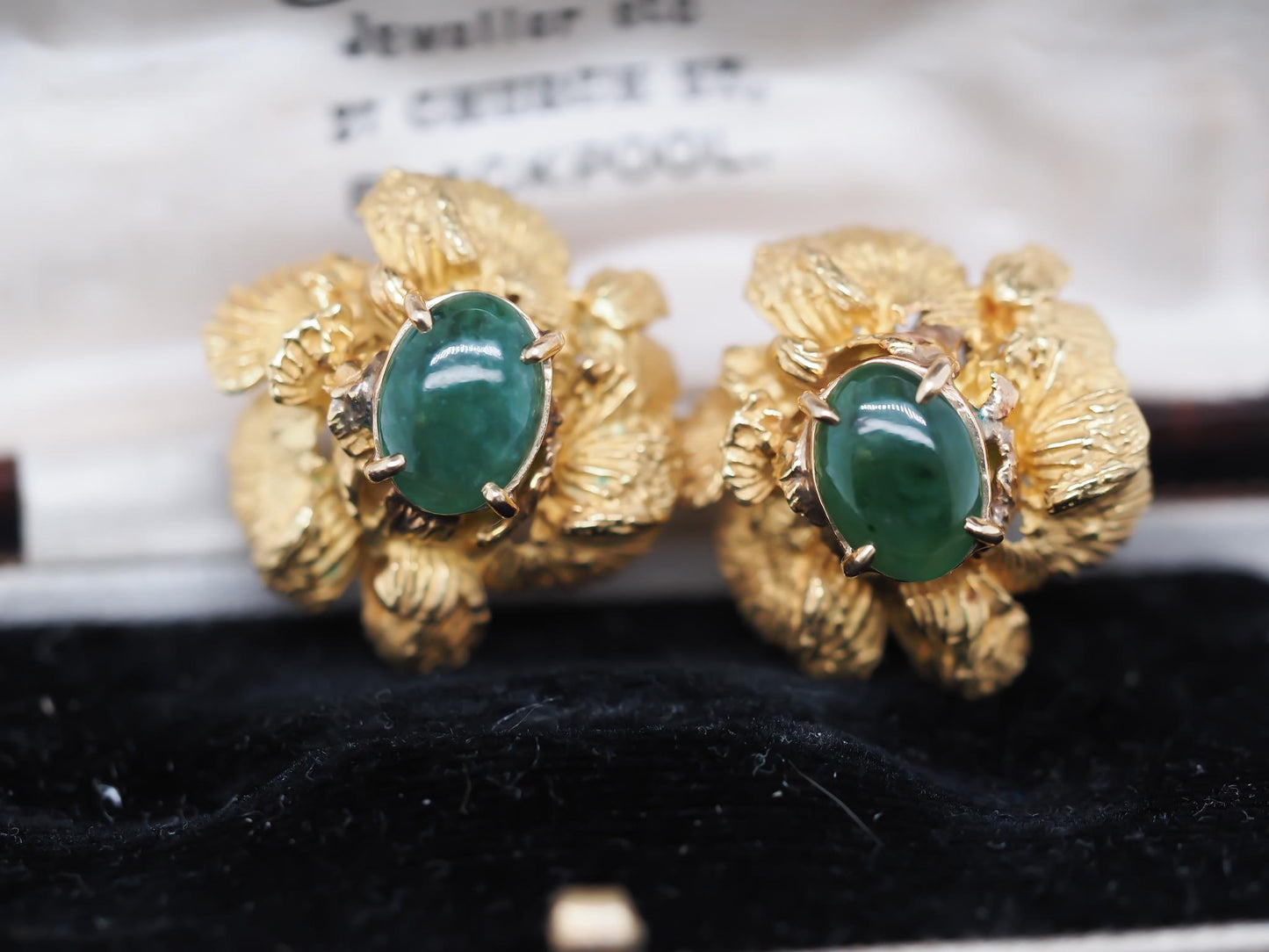 Vintage Marcus & Co. 18K Yellow Gold and Jade Earrings