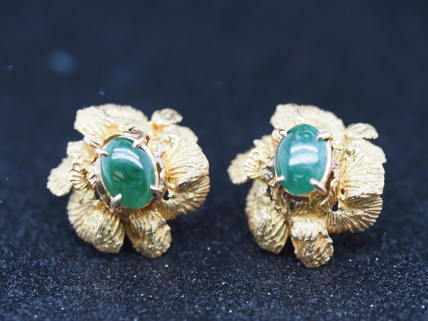 Vintage Marcus & Co. 18K Yellow Gold and Jade Earrings