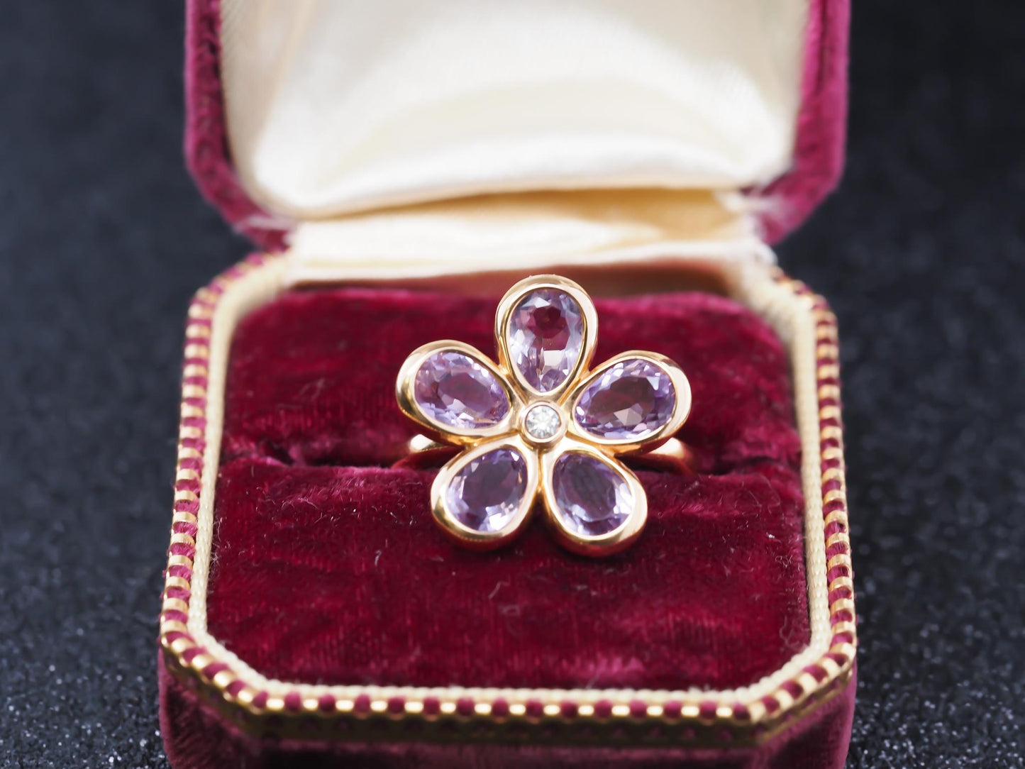 Tiffany & Co. 18K Rose Gold Amethyst and Diamond Flower Ring