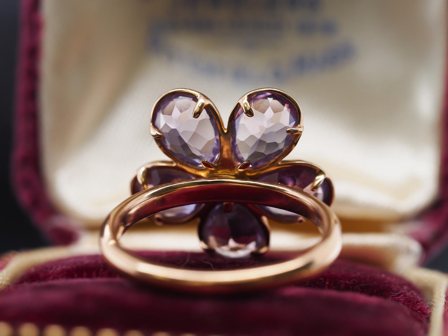 Tiffany & Co. 18K Rose Gold Amethyst and Diamond Flower Ring