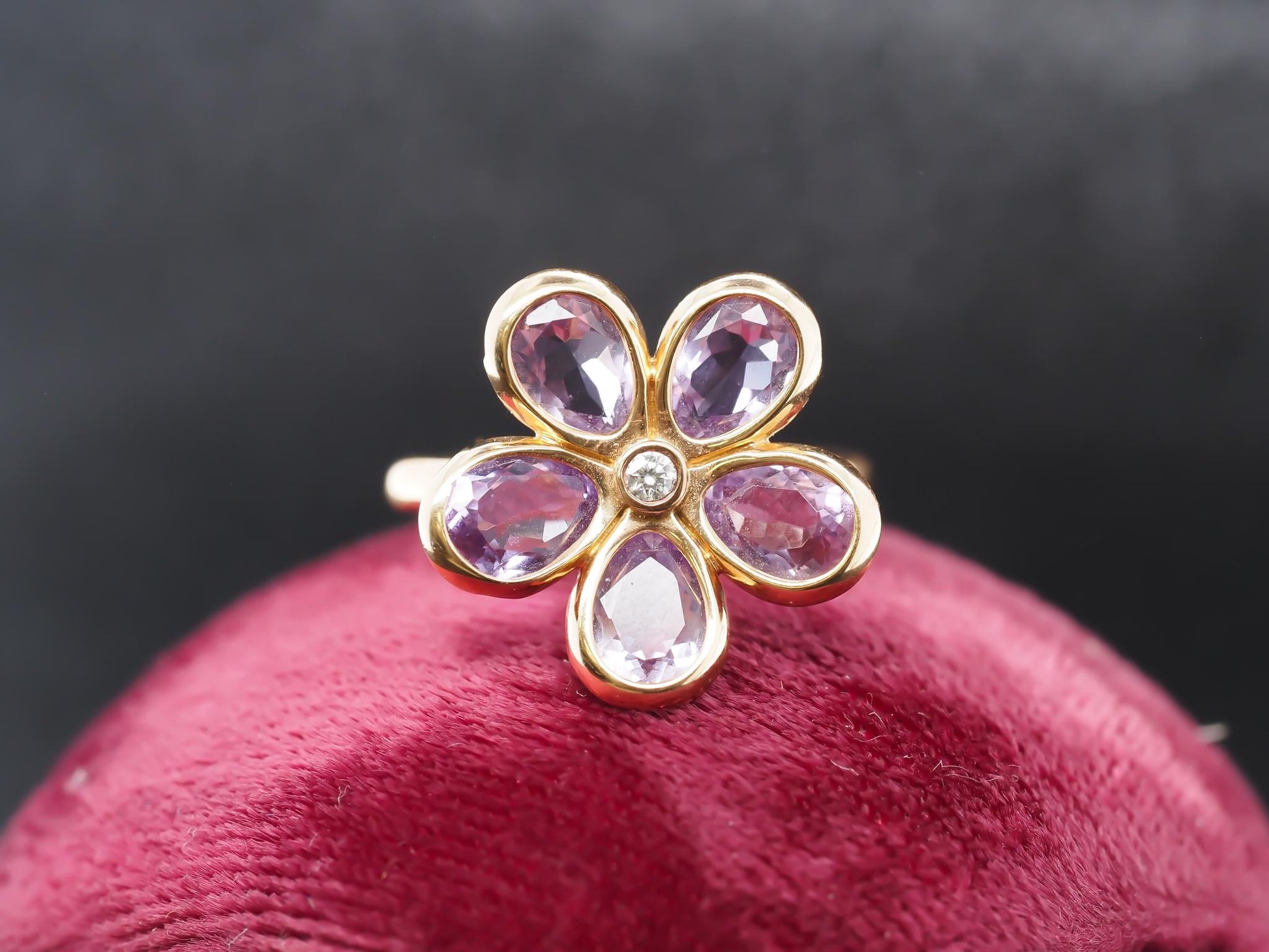 Tiffany & Co. 18K Rose Gold Amethyst and Diamond Flower Ring