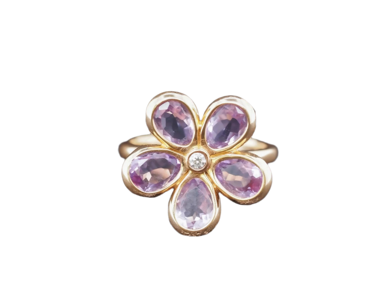 Tiffany & Co. 18K Rose Gold Amethyst and Diamond Flower Ring