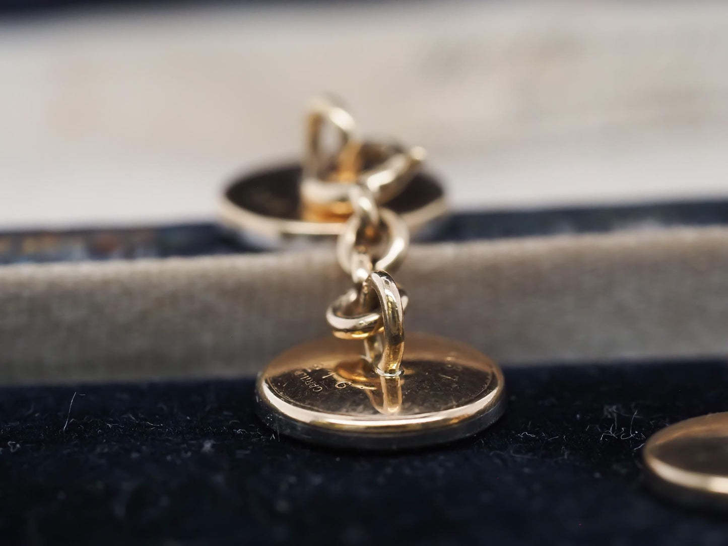 Circa 1920s Cartier Onyx and Diamond Cufflinks with French Hallmarks and Serial