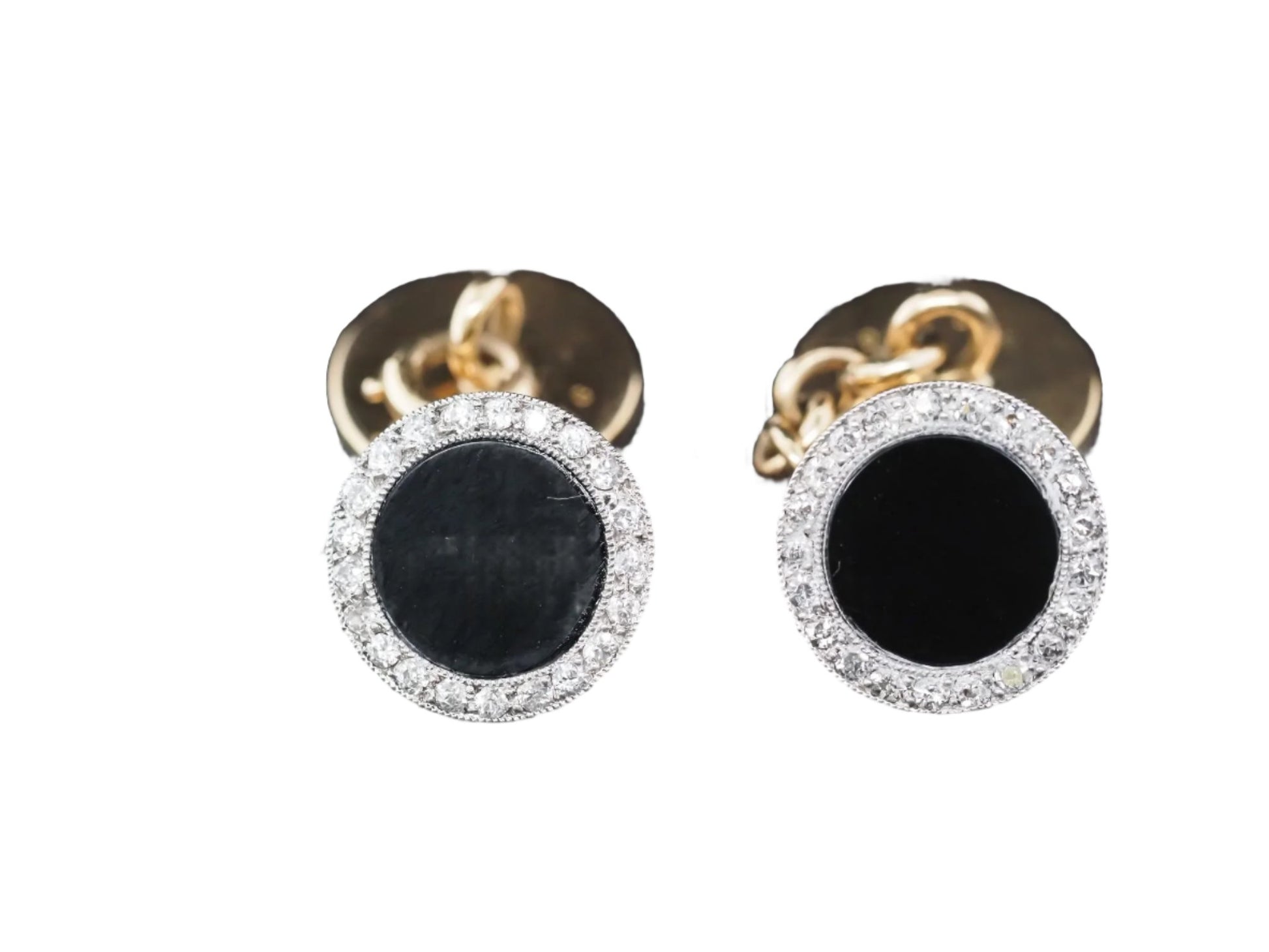 Circa 1920s Cartier Onyx and Diamond Cufflinks with French Hallmarks and Serial