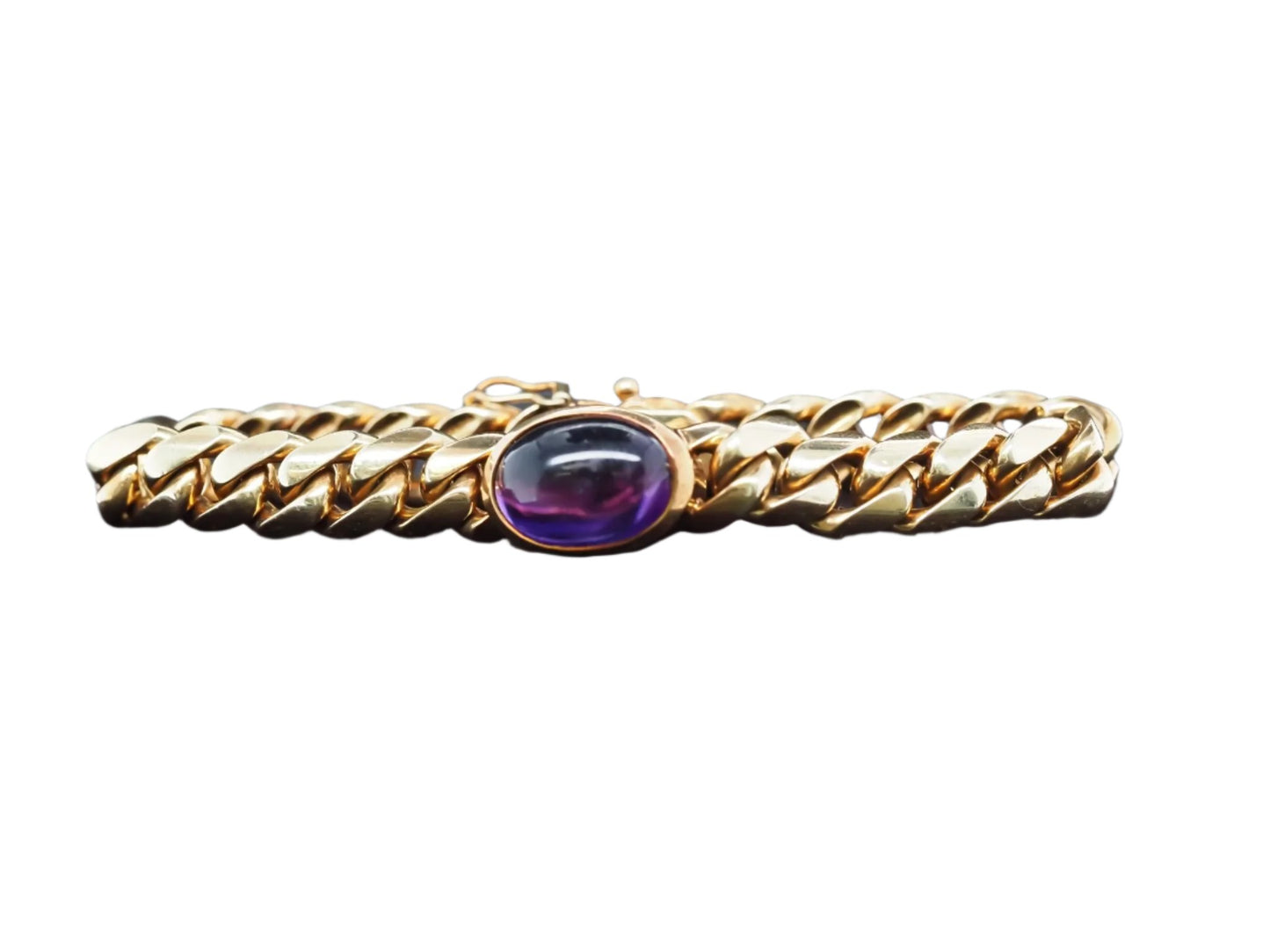 Vintage 1960s Bulgari 18K Yellow Gold Bracelet with Cabochon Amethyst