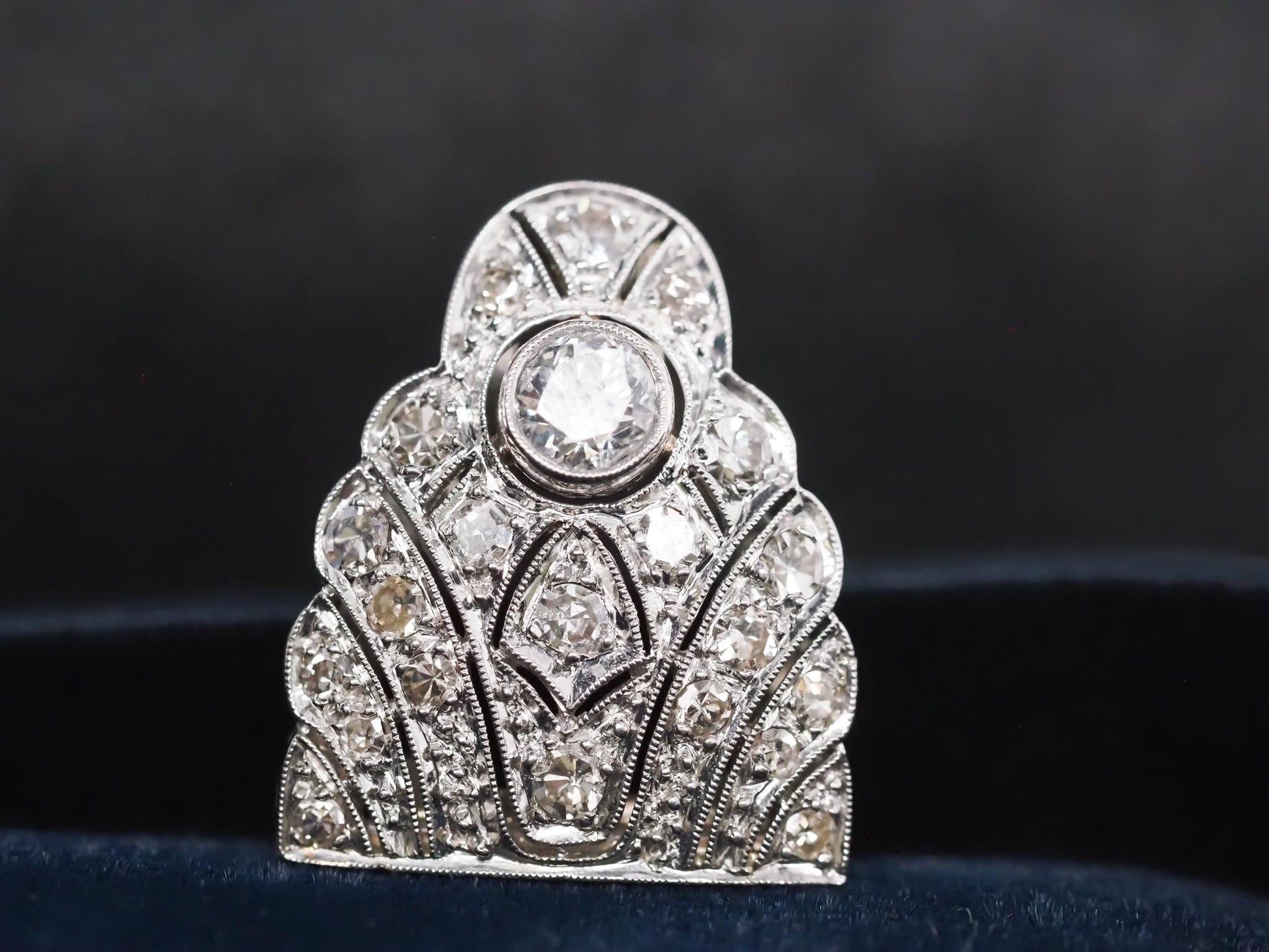 Circa 1920s Platinum Art Deco Old European DIamond Double Clip Brooch