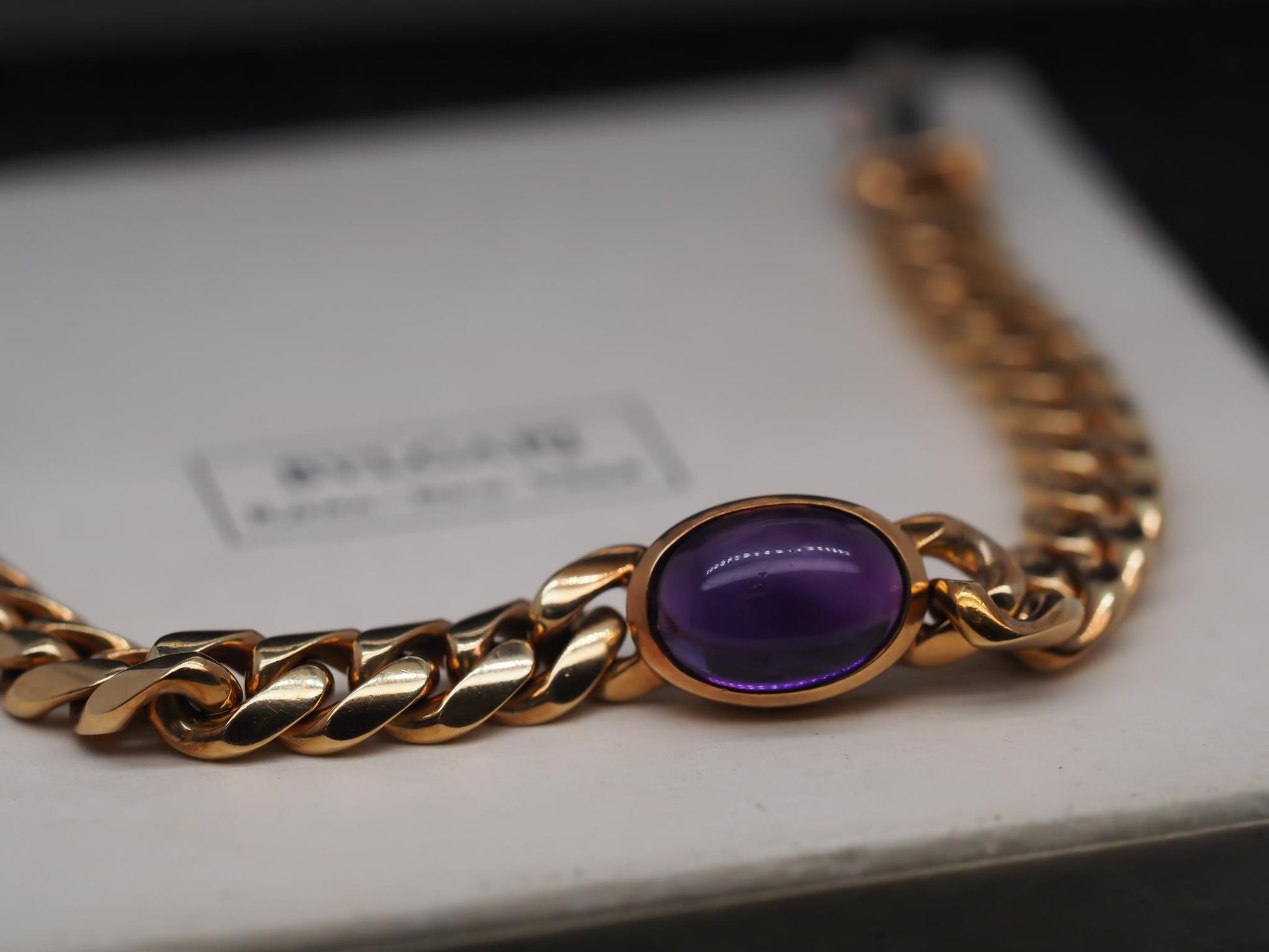 Vintage 1960s Bulgari 18K Yellow Gold Bracelet with Cabochon Amethyst