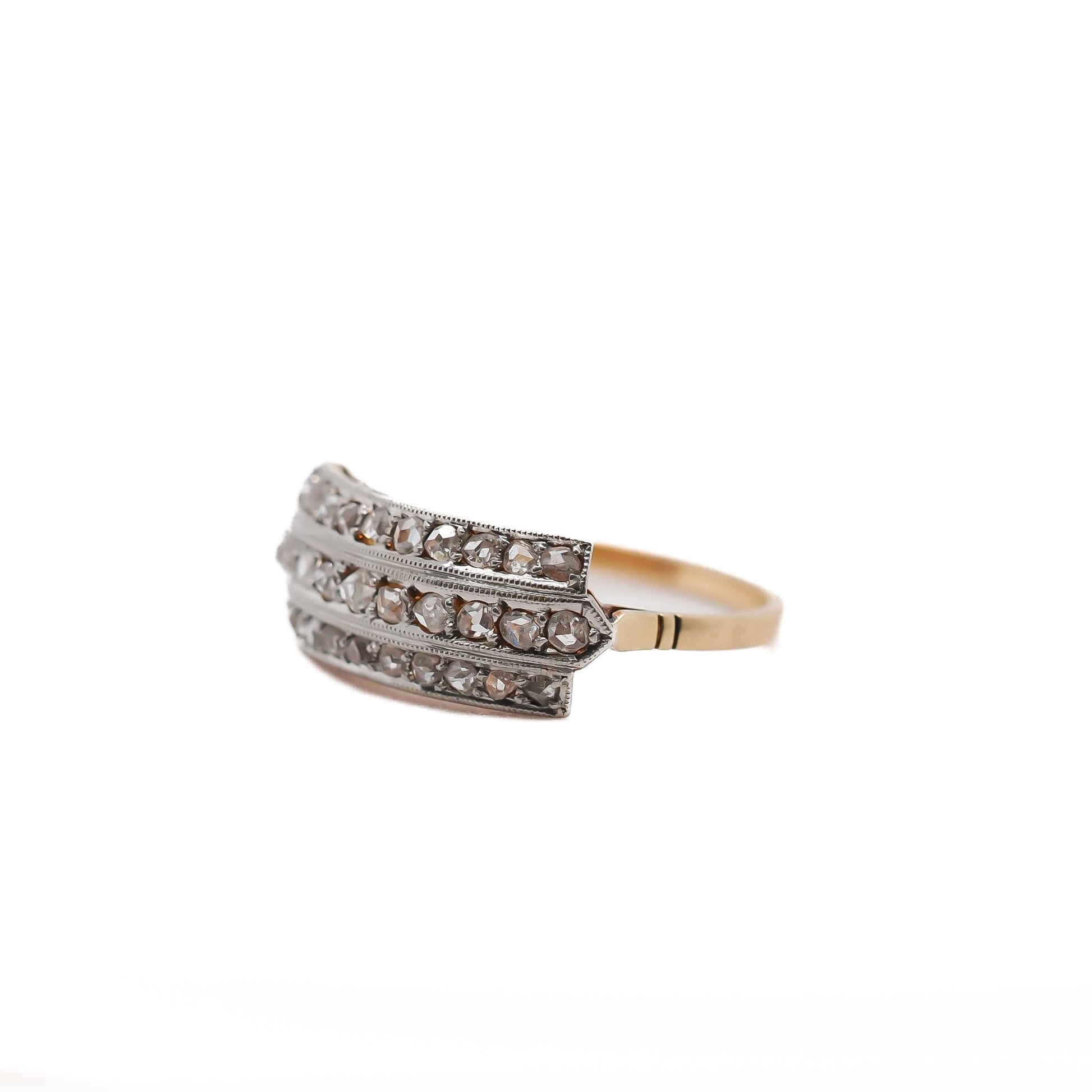 Circa 1900s Rose Cut Three Row Diamond Band Ring