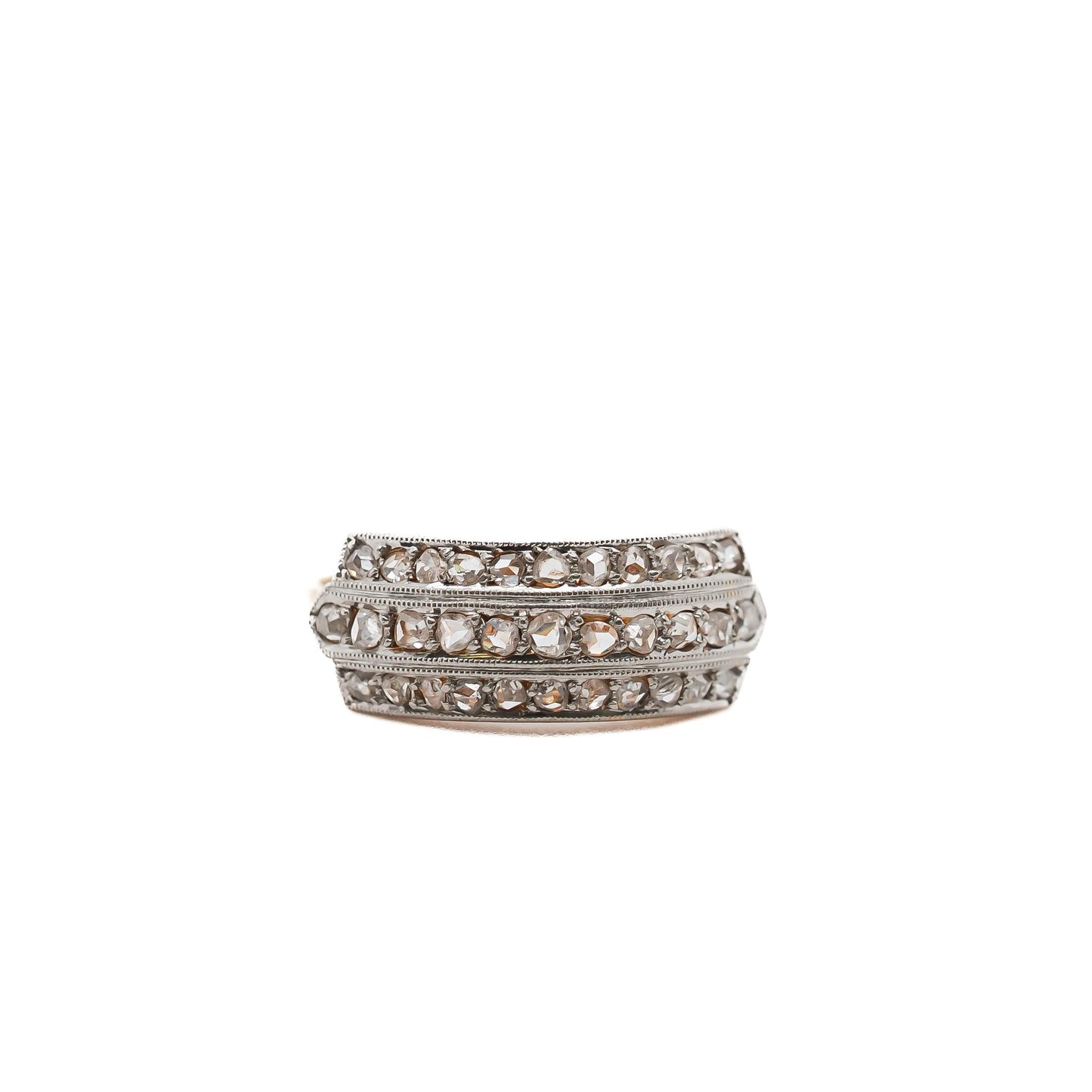 Circa 1900s Rose Cut Three Row Diamond Band Ring