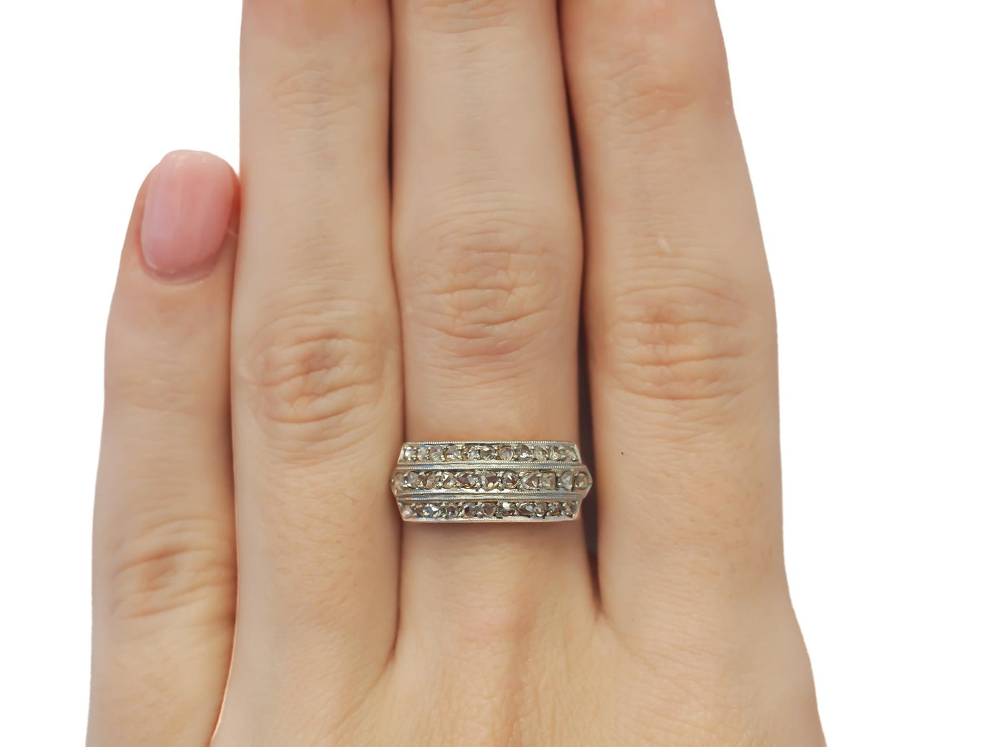 Circa 1900s Rose Cut Three Row Diamond Band Ring