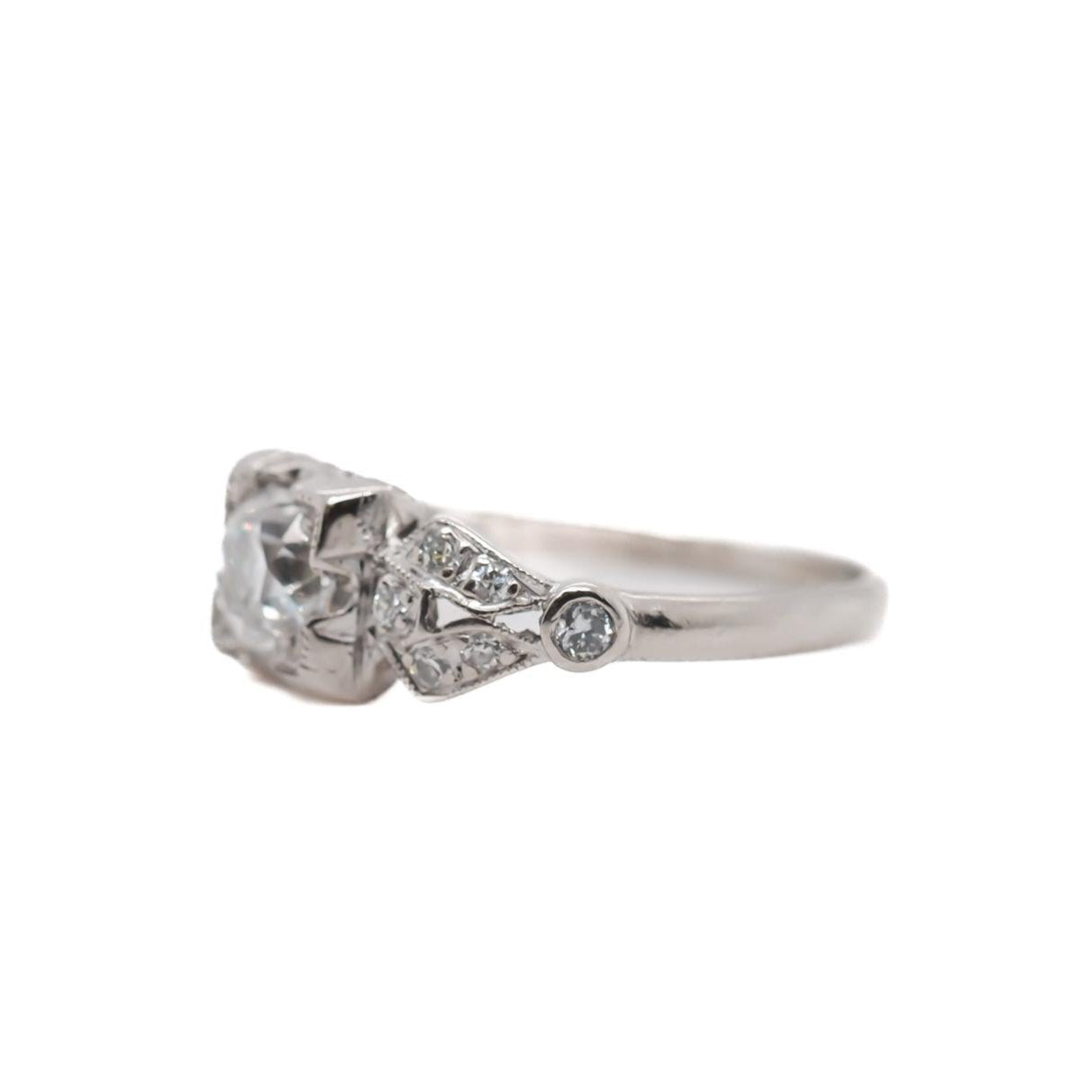 Circa 1920s GIA .55ct Old European Diamond Platinum Engagement Ring