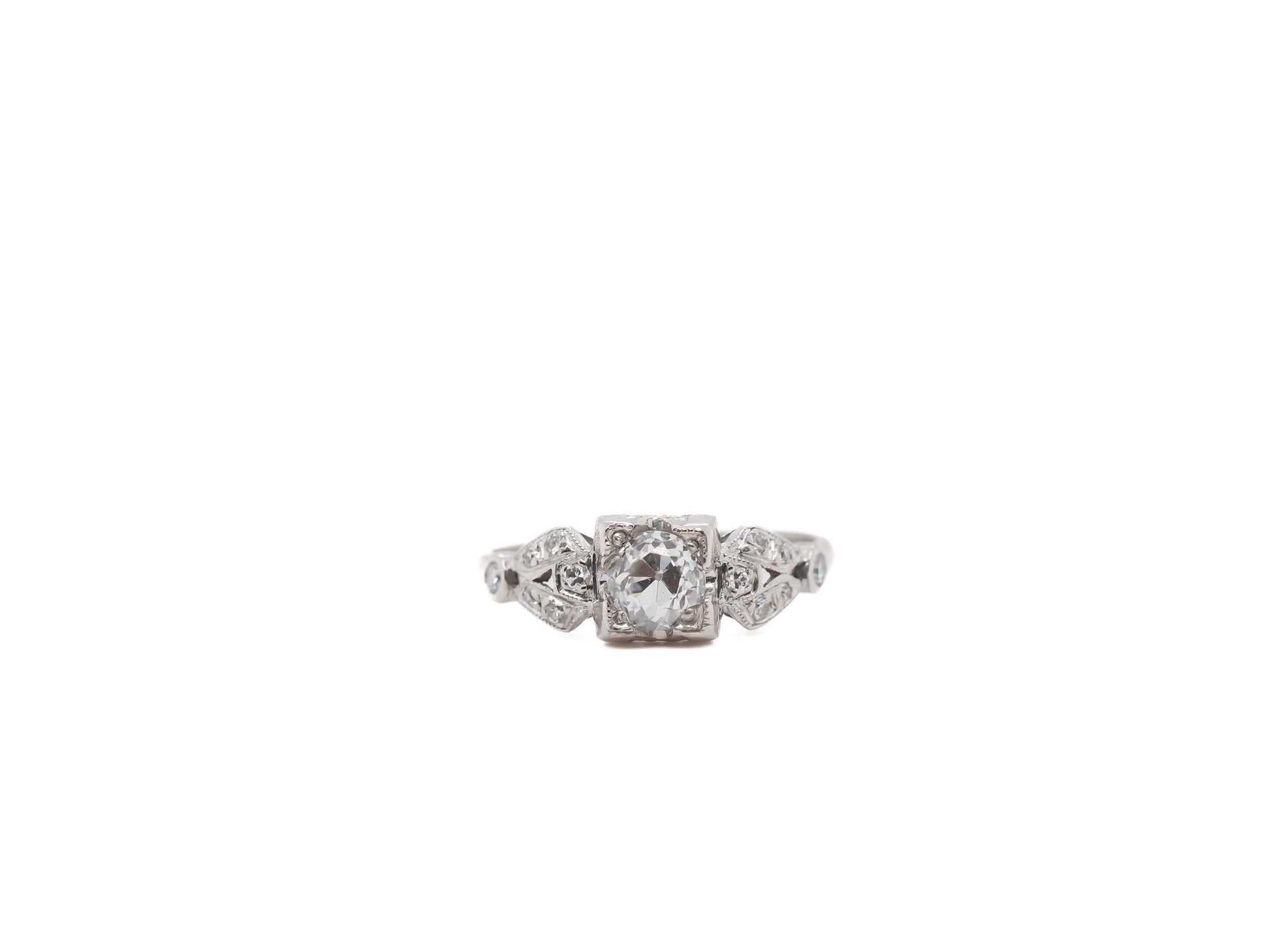 Circa 1920s GIA .55ct Old European Diamond Platinum Engagement Ring