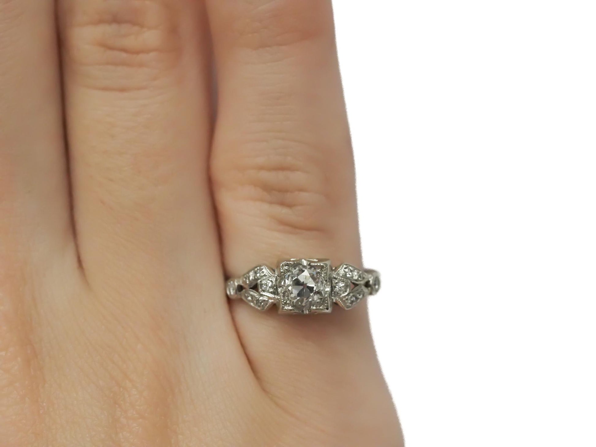 Circa 1920s GIA .55ct Old European Diamond Platinum Engagement Ring