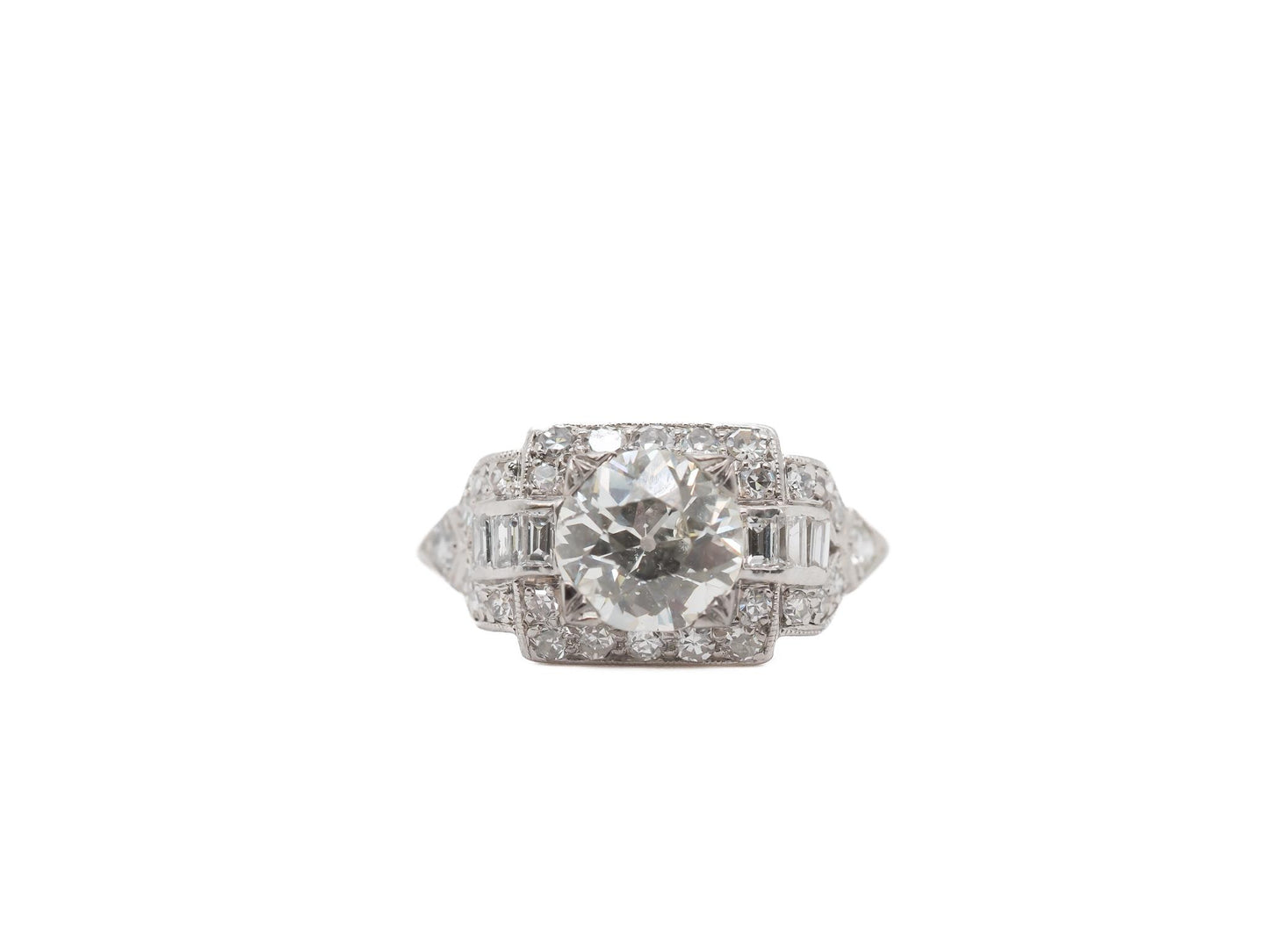 Circa 1920s GIA 1.46ct Old European Diamond Platinum Engagement Ring