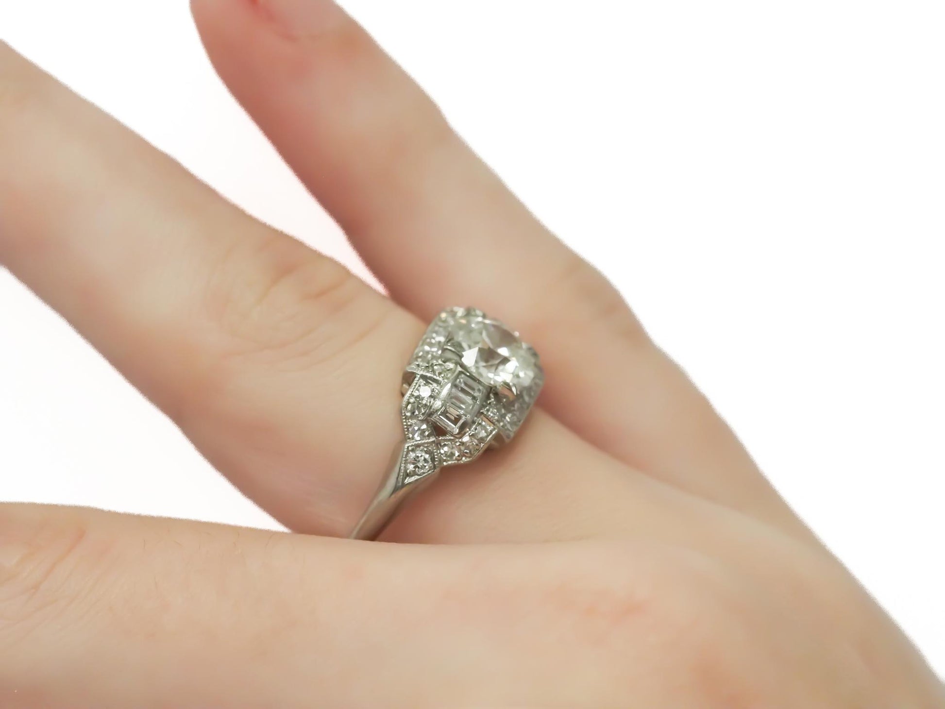 Circa 1920s GIA 1.46ct Old European Diamond Platinum Engagement Ring