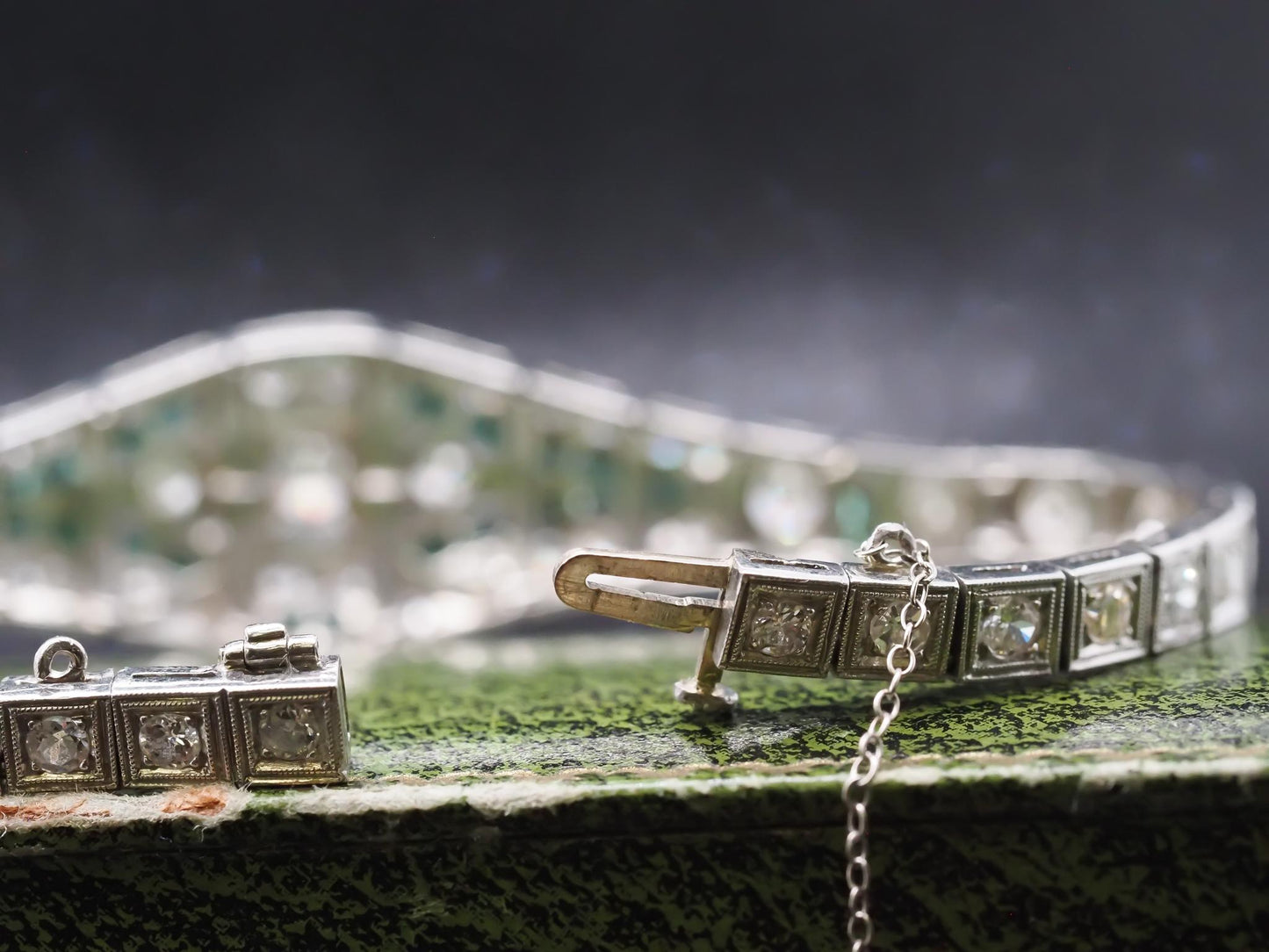 Art Deco Platinum Diamond and Emerald Bracelet