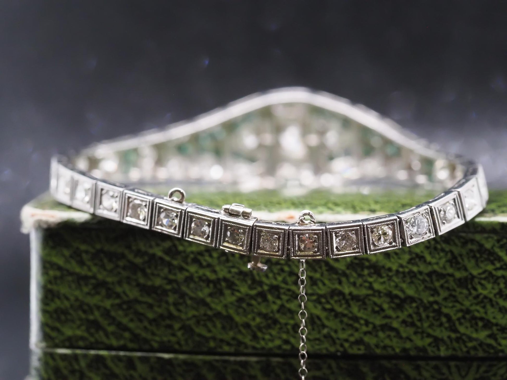 Art Deco Platinum Diamond and Emerald Bracelet