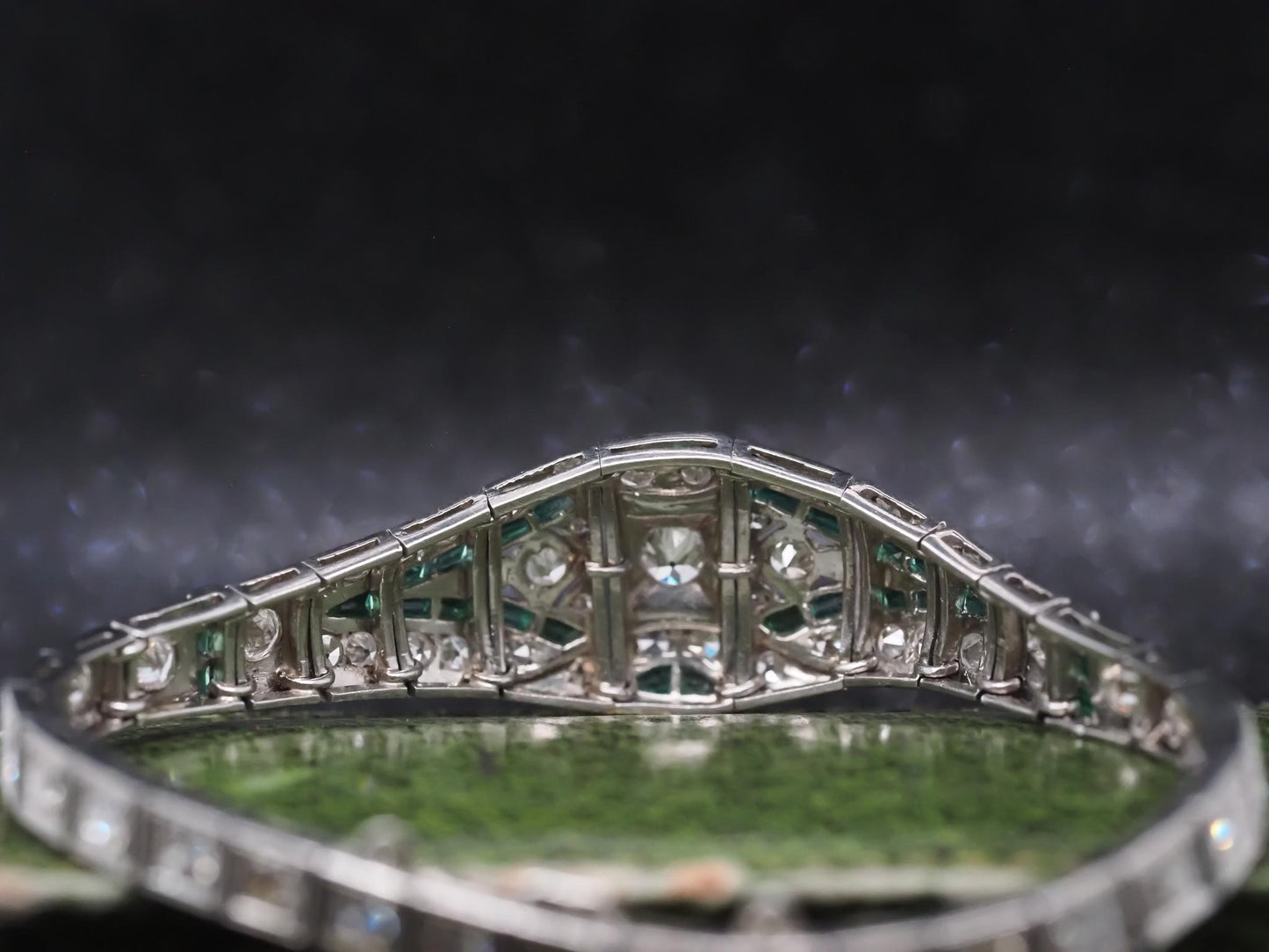 Art Deco Platinum Diamond and Emerald Bracelet