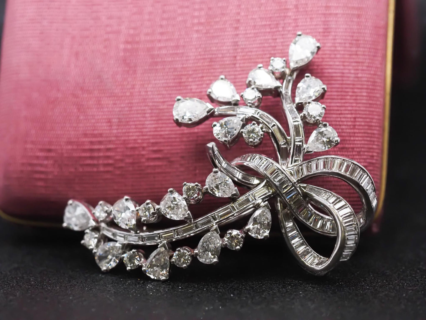 Platinum 9.25 carat Diamond Spray Brooch with Pear, Round, and Baguette