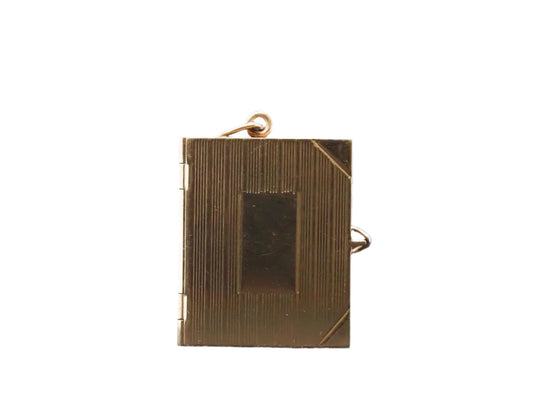 14K Yellow Gold Vintage Notebook Charm with Open Blank Page