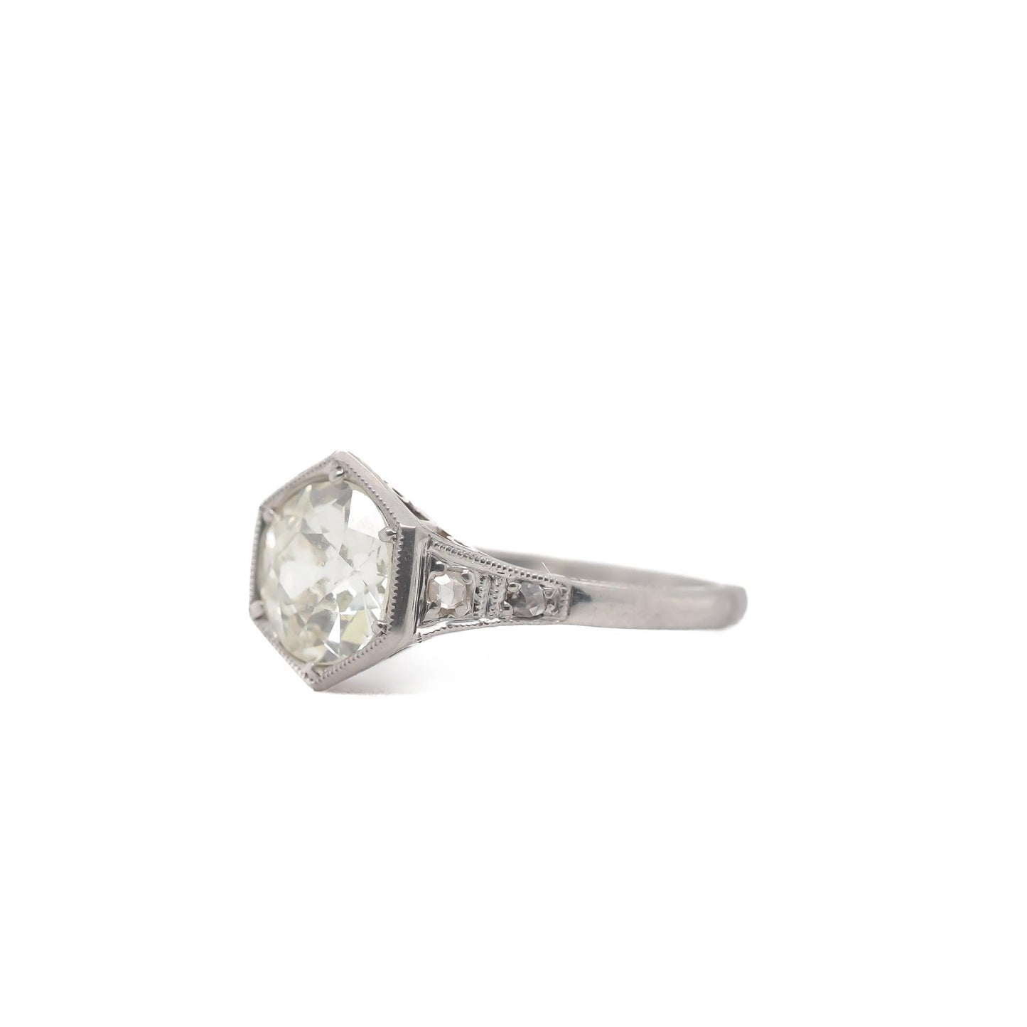 Circa 1920s Platinum GIA 1.32ct Old European Brilliant Diamond Engagement Ring